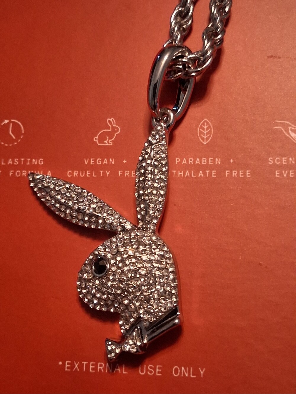 Y2K Playboy Rhinestone Bunny Silver Bling Necklace